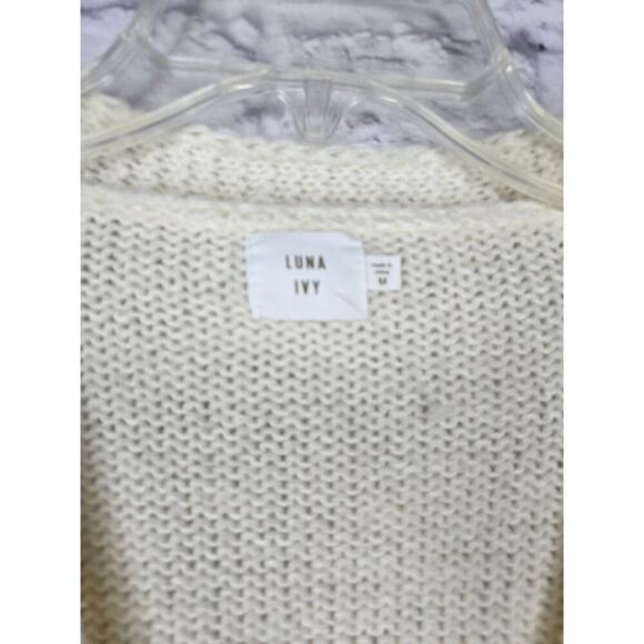 Luna Ivy Oversized Cream Strawberry Knit Cardigan Sweater Womens Medium Preppy - Picture 5 of 9